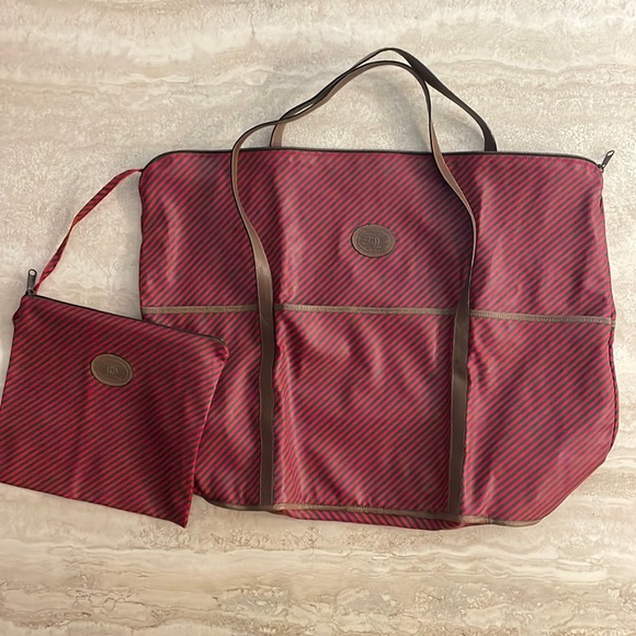 Gucci Rigate Travel Boston Packable Travel Tote & Accessory Pouch Set VTG